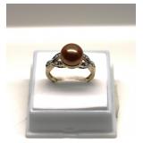 14K Gold Chocolate Pearl Diamond Ring size 8