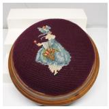 Antique Round Needlepoint footstool