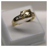14K Gold Golden Yellow Beryl & White Diamond Ring