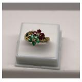 10 K Gold Ruby Diamond Emerald Ring