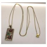 10K Gold Necklace & Pendant Ruby Diamond Emerald