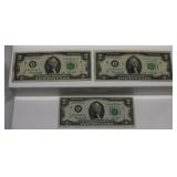 1976 2 Dollar Bills set of 3