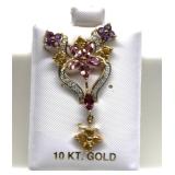 10K Gold Amethyst Tourmaline Garnet Pendant