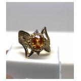 14K Gold Tourmaline Diamond Ring size 8.5