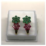 14K Gold Emerald Ruby Earrings