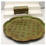 Italian Wood Painted Vanity Tray & Trinket Box