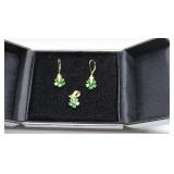 14K Gold Emerald Pendant & Earrings Set