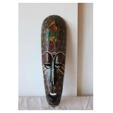 hand-carved wooden tribal mask aboriginal dot art