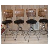 mid-century modern slat-back swivel bar stools (4)