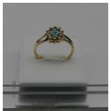 14K Gold Aquamarine & Diamond Ring