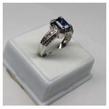 10K White Gold Blue Sapphire Diamond Ring