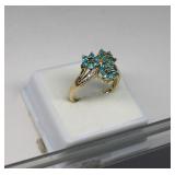 10K Gold Aquamarine & Diamond Ring