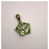 10K Gold Peridot & Diamond Pendant