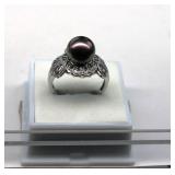10K White Gold South Sea Black Pearl Ring