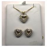 18K Overlay Sterling Silver CZ Pendant Earring Set