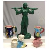 Mid Century Statue & Planters Lot