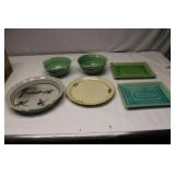Stoneware Platters Plates & Bowl Lot