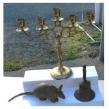 Vintage Brass Candle Holder Bell & Armadillo