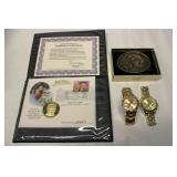 Elvis Presley Buckle 1st day stamp & Guess Watch