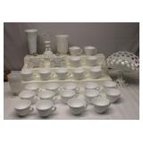 Westmorland Fruit Bowl & Milk Glass Cups Vases