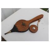 Tan Black Leather Wood Fireplace Fire Bellow