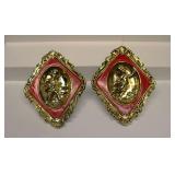 Mid-Century Red/Gold Cherub Wall Hangings Set