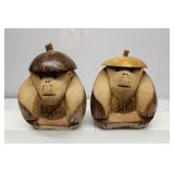 Hawaiian carved coconut monkey banks Set 2