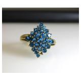 10K Gold Blue Apatite Ring size8 (missing 1 Stone)