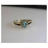 14K Gold Aquamarine Diamond Ring size 8.5