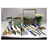 Garden Tools Pot & Wooden Basket