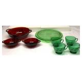 Vintage Red & Green Glassware Lot