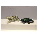 Enameled Vintage Tiger & Lizzard Trinket Box