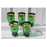 Italian enameled and gilded green glass glassware