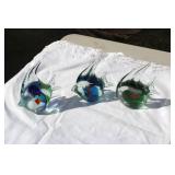Art Glass Fish Paperweights set 3