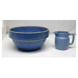 Antique Salt Glaze blue stoneware crock bowl