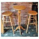 Oak Pub Table & 2 Stools