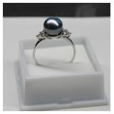 14K White Gold Pearl Diamond Ring