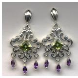 Sterling Silver 925 Peridot Amethyst Earrings