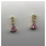 14K Yellow Gold Sapphire Diamond Pendant Earrings