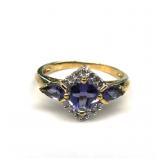 10K Yellow Gold Iolite Diamond Ring