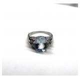10K White Gold Aquamarine Diamond Ring