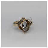10K Yellow Gold Aquamarine Diamond Ring