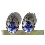 Vintage Sterling Silver Porcelain Earrings