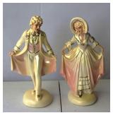 Vintage Chalkware Victorian Statues set 11" Tall