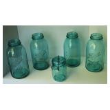 Antique Blue Glass Ball Jars 10"T Lot