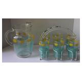 Mid Century Pitcher Tumblers & Metal Rack