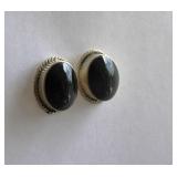 Vintage Sterling Silver Onyx Earrings
