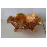 Carnival Glass Footed Bowl Marigold