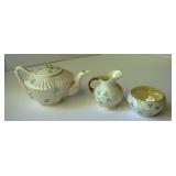 Belleek Pottery teapot Creamer & Sugar