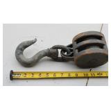 antique wooden block and tackle double pulley